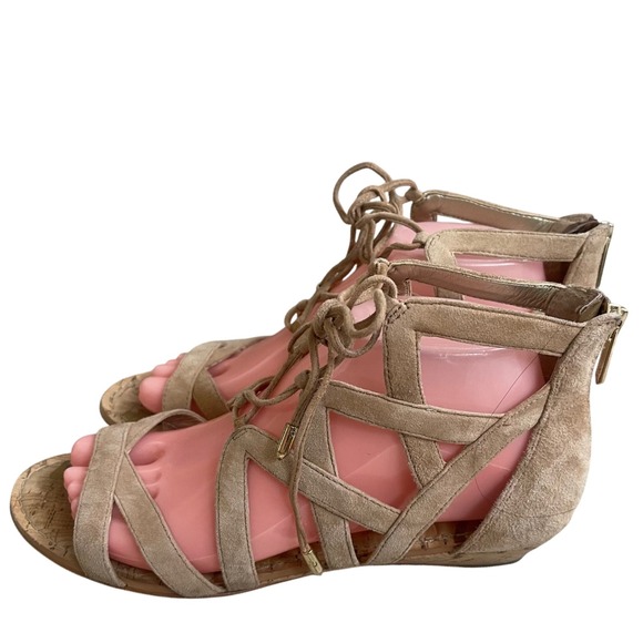 Sam Edelman Women's Gladiator Lace Up Cork Wedge Sandals - Size 8 Beige EUC - Picture 1 of 7